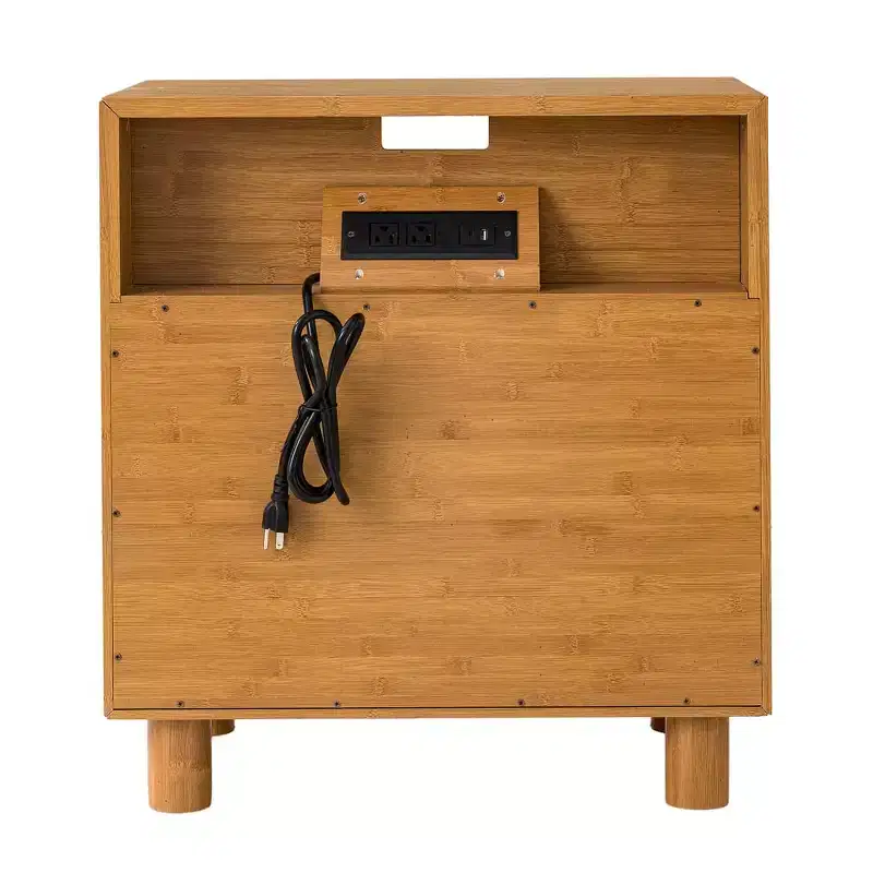 Mid-Century Nightstand with Charging Station & 2 Drawers