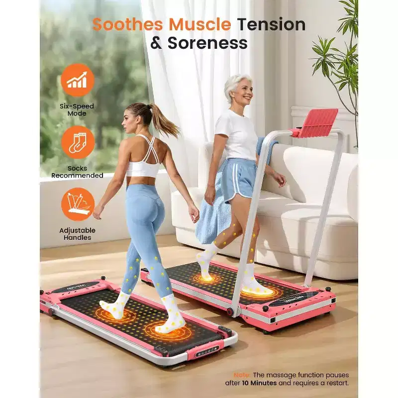 KRISRATE 3-in-1 3.5HP Walking Pad Treadmill w/ Foot Massage & Handle Bar, DualSided Compact Walking Pad, Foldable Treadmill for Home Gym