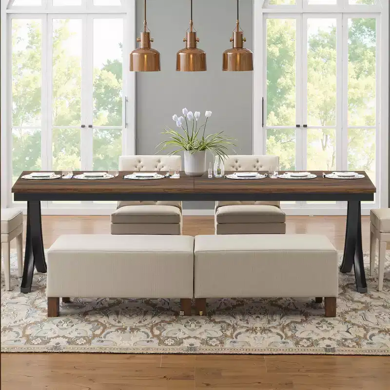MAYEERTY 78 Rectangular Industrial Dining Table, 6-8 Seater, Heavy-Duty Metal Legs