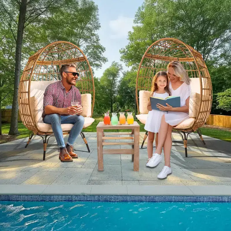 Wicker Egg Chair  PE Rattan Patio Chair with Steel Frame & Ivory Cushion  Perfect for Backyard, Balcony, Garden & Indoor Lounging MAPLE 99