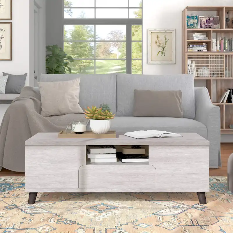 Mid-Century Modern White 47-inch 3-Shelf Coffee Table