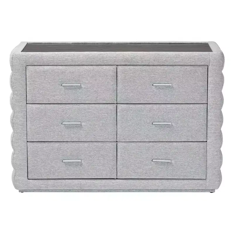 Baxton Studio Cadmus Channel Tufted Fabric 4 Drawer Dresser Light Gray