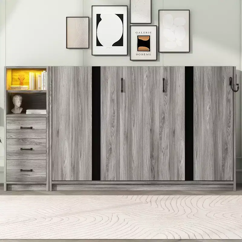 Metal and Wood Murphy Bed, Folded into a Cabinet