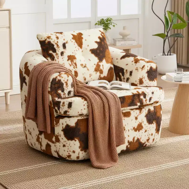 Merax 360 Swivel Barrel Chair with Tufted Backrest and Plush Dual-Layer Cushion