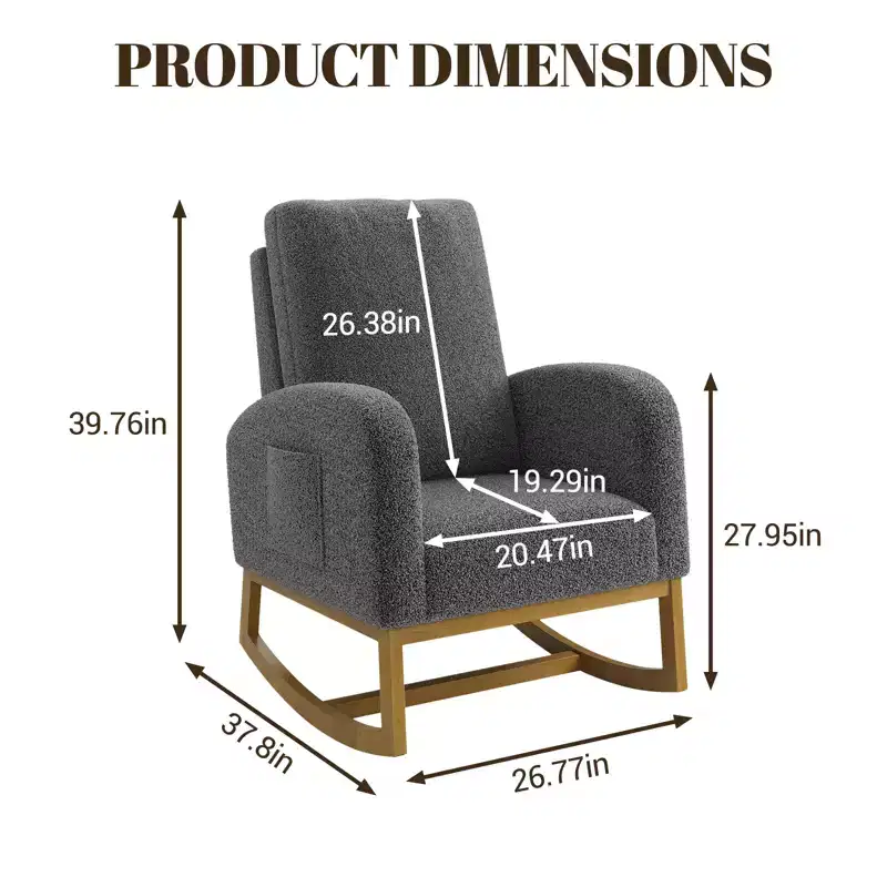 CuisinSmart Rocking Chair Nursery, Comfy Lambswool Upholstered, Modern Rocking Accent Chair with Side Storage Pockets for Living Room Bedroom