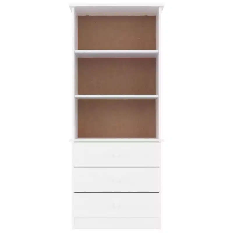 White Solid Pine Wood Tall Rectangular Bookcase