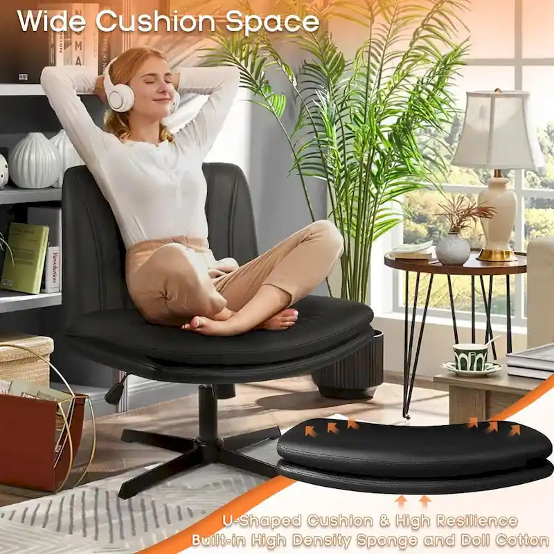 BOSSIN Criss Cross Chair Armless Office Desk Chair No Wheels,PU Leather Padded Modern Swivel Vanity Chair office chair