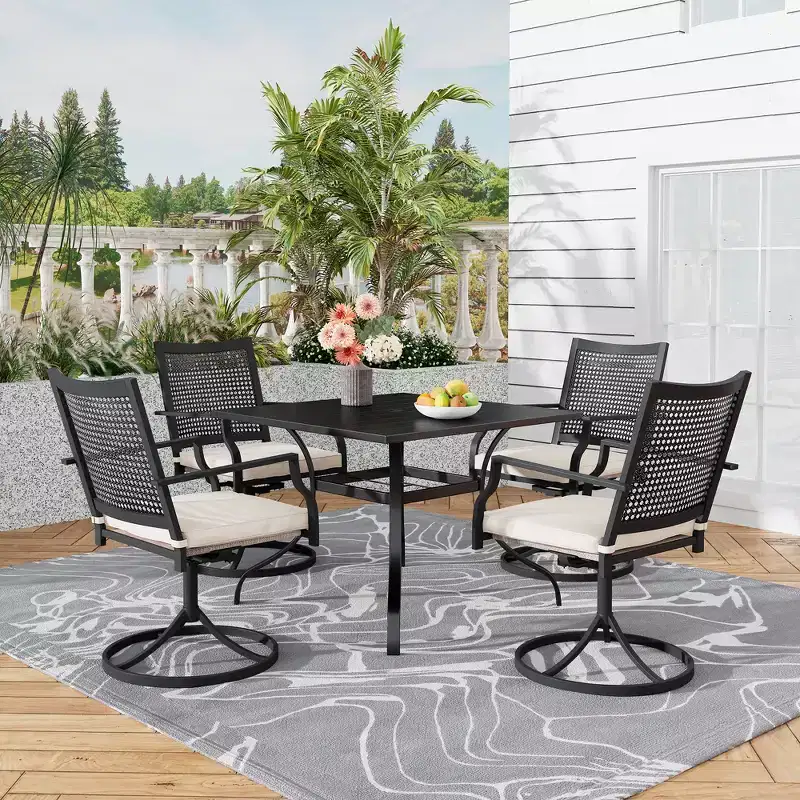 CLIHOME 5-Piece Patio Dining Set,Umbrella Hole Square Table & 360 Swivel Cushion Chairs Outdoor Set