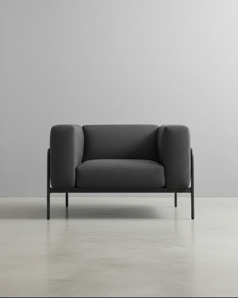 Modern Charcoal Upholstered Aluminum Lounge Chair with Sunbrella Cushions for Living Room
