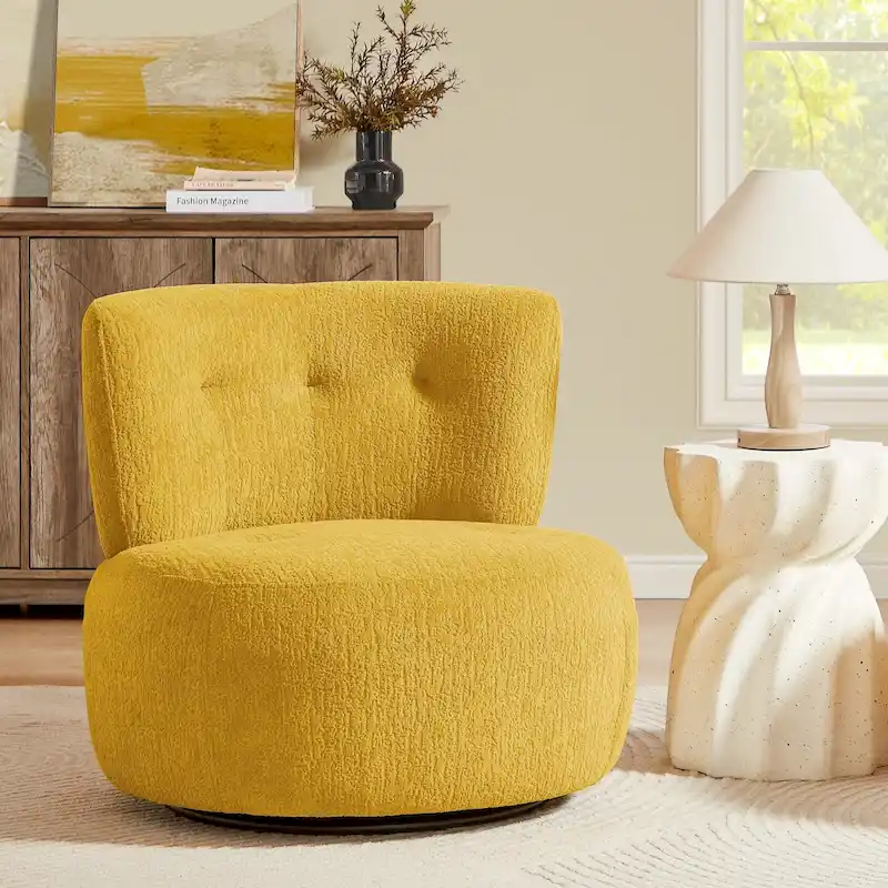 Yellow / White / Green / Caramel Flannel Swivel Accent Chair, Armless, Single Seat