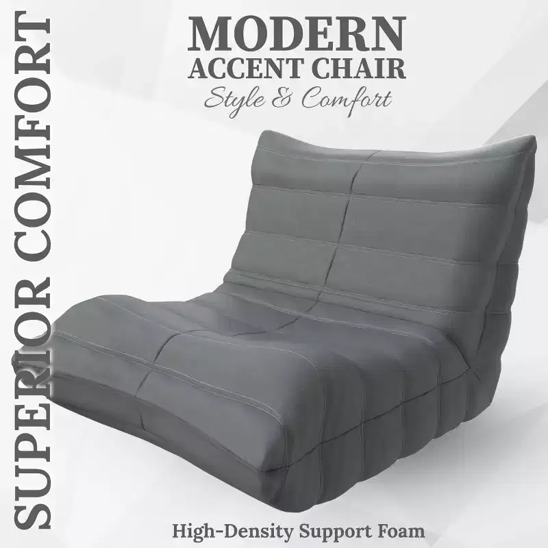 Modern Accent Chair, Comfy Upholstered Armchair with High-Density Cushion & Plush Foam, for Living Room or Bedroom, Gray
