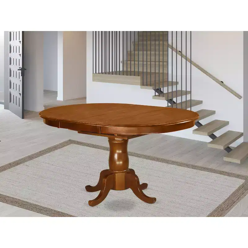 HomeStockPortland Oval Dining Table Butterfly Leaf Pedestal Base Saddle