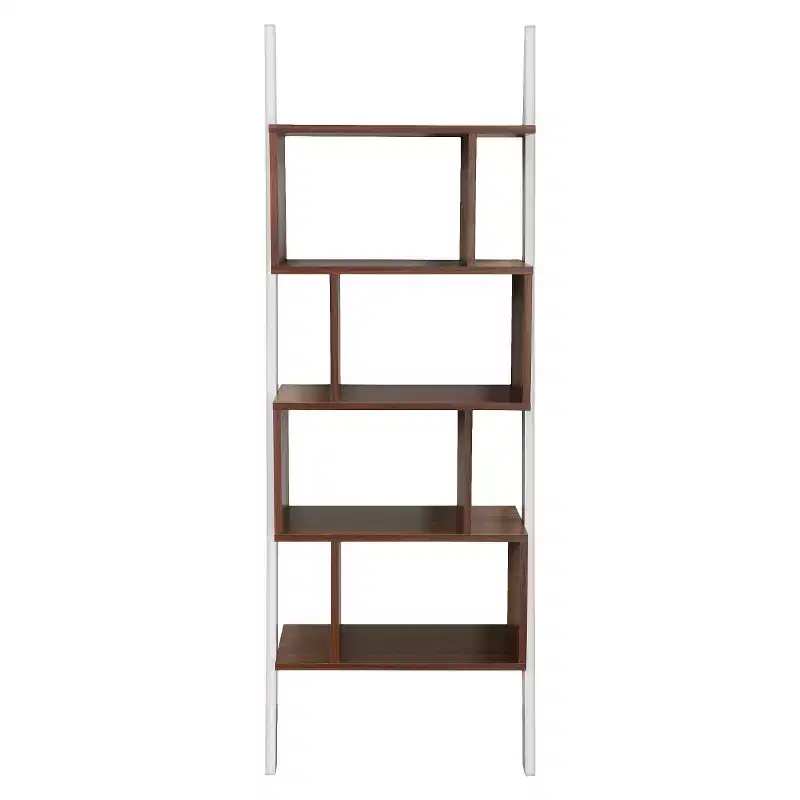 Ascencio Ladder Bookshelf and Display Case White/Walnut - HOMES: Inside + Out: Mid-Century Storage, 5-Tier