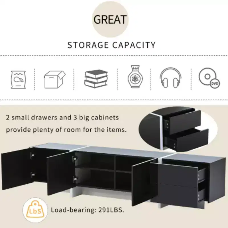 Stylish Living Room TV Stand: 80, White/Black, UV Protected