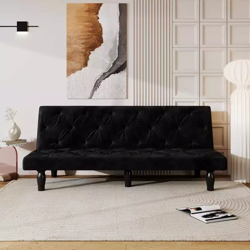 MAYEERTY Loveseat Velvet Sofa Bed Transforms Seamlessly for Living Room Bedroom Apartment Black