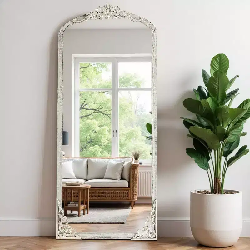 67x28 Classic Arch-Top Full-Body Mirror, White Wood Framed Weather Full-Length Vanity Mirror for Bathroom, Bedroom Entryway, Living/Dressing Room