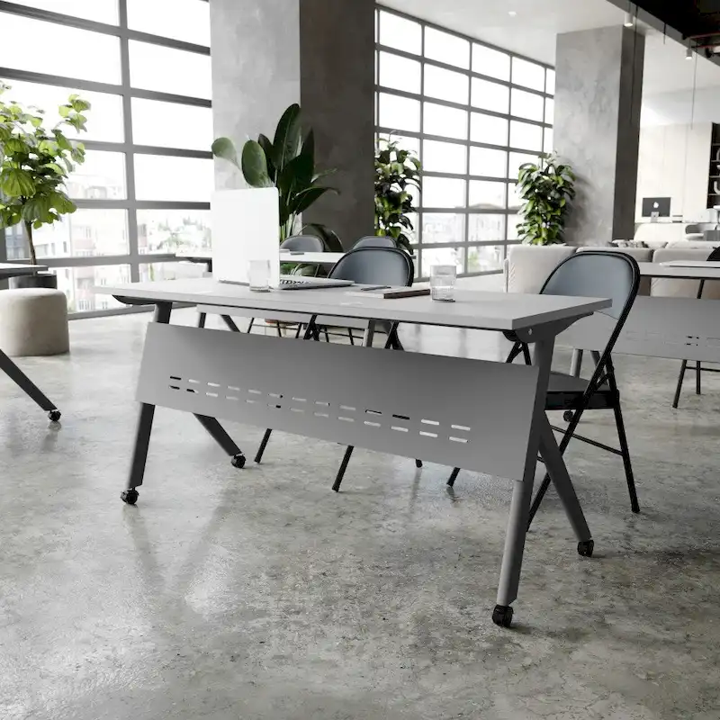 Commercial Nesting Flip Training Table with Steel Frame and Y-Legs - 23.5W x 60D x 30H