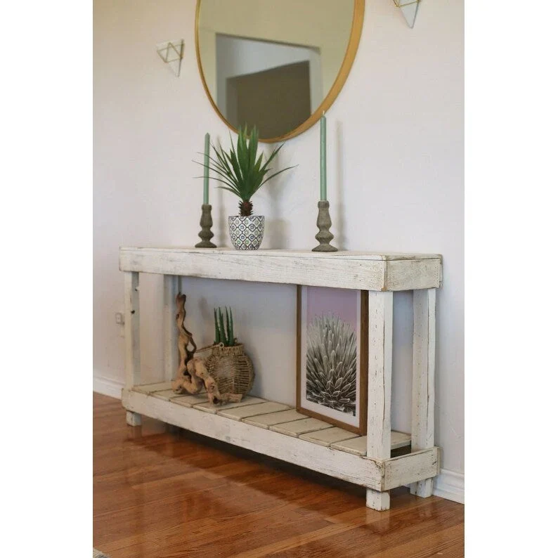 60-Inch White Reclaimed Wood Console Table