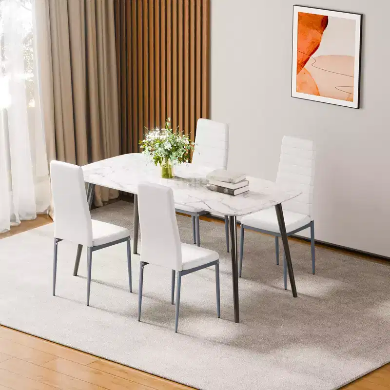 VEVOR Modern Dining Room Accent Chairs Set of 4,Upholstered Leather Side Chair for Dining Tables,Table Chair with Thick Cushions and Metal Legs,White