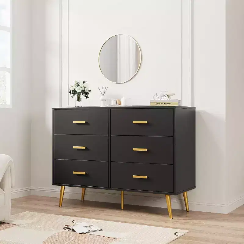 6 Drawer Dresser, Modern Chest with Gold Handles and Legs, Storage Cabinet for Bedroom or Living Room