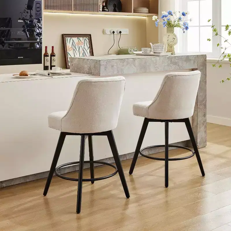 Wooden Dining Chairs Set of 4, Modern Swivel Bar Stools with Back and Wood Legs, Upholstered Barstools Bar Chair for Kitchen Island Home Bar