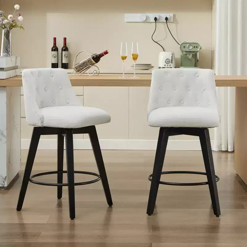 Okak 25 Modern Swivel Bar Stools Counter Height Set of 2, Upholstery Bar Chairs with Backrest&Footrest for Kitchen Island, Cafe