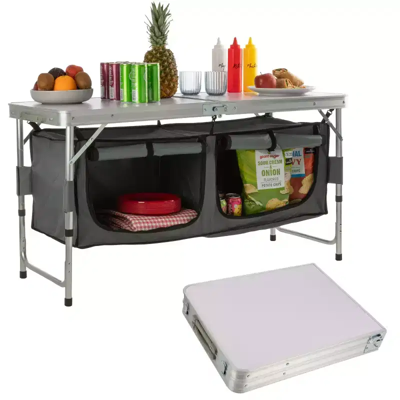 Portable Folding Camping Table with Built-In Storage Lockers