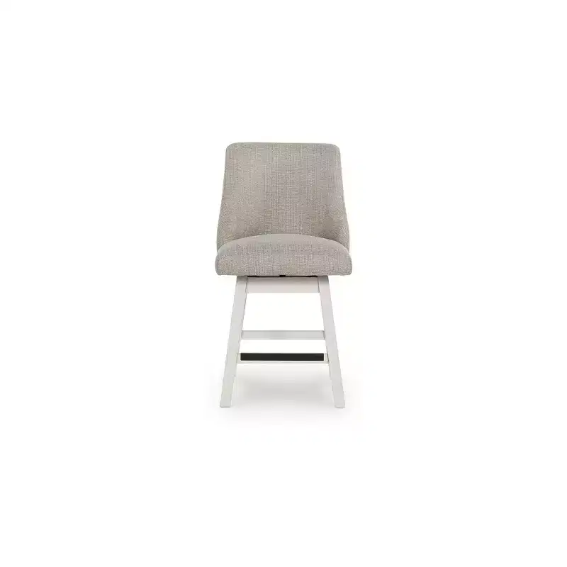Signature Design by Ashley Robbinsdale Upholstered Swivel Counter Height Barstools, Set of 2, Antique White with Light Gray Fabric Seat