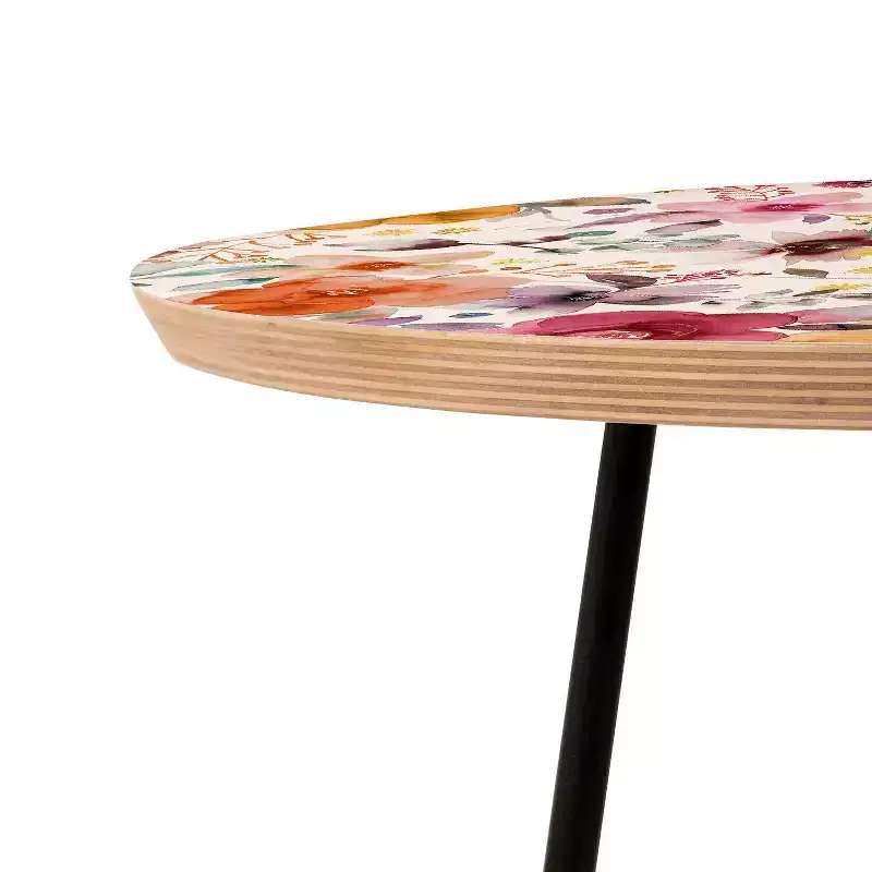 Round Countryside Red Side Table Red/Black - : Small Bedroom Accent Table, Stain-Resistant