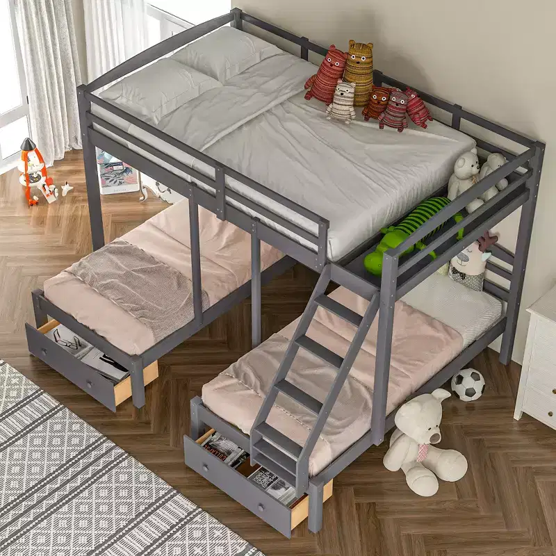 Triple Bunk Bed with Drawers