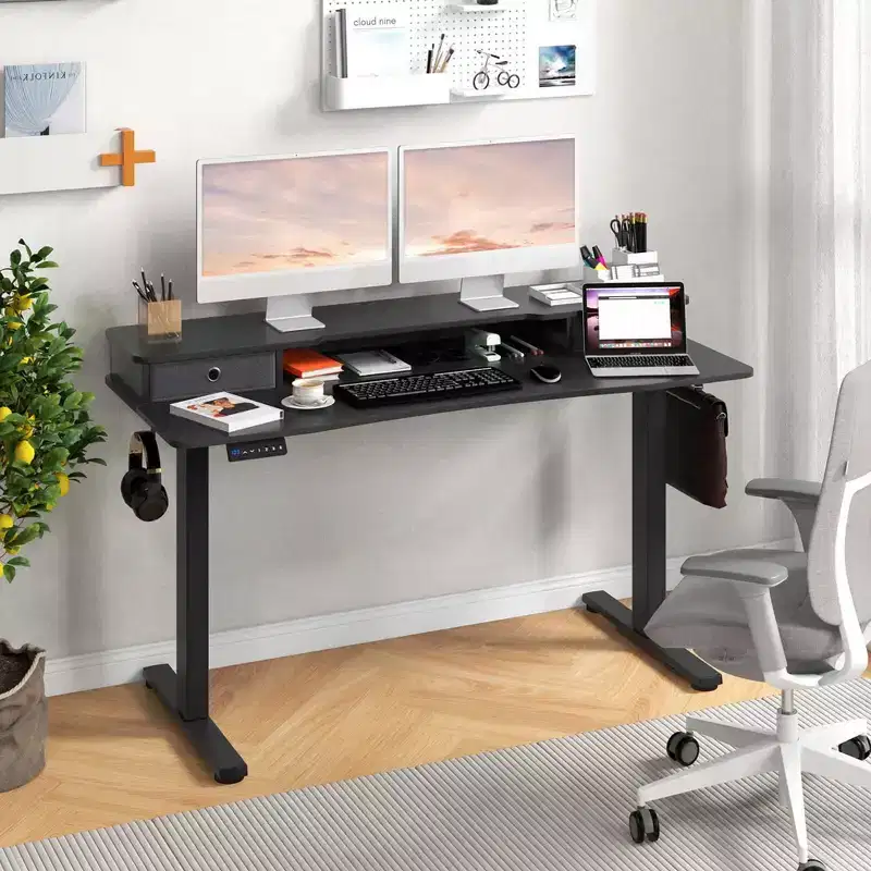 Costway 55x 24 Electric Standing Desk with 2 Drawers Monitor Stand Storage Shelf Black/White/Brown