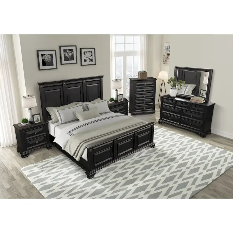Vintage Black Wood Traditional 6-piece Bedroom Set