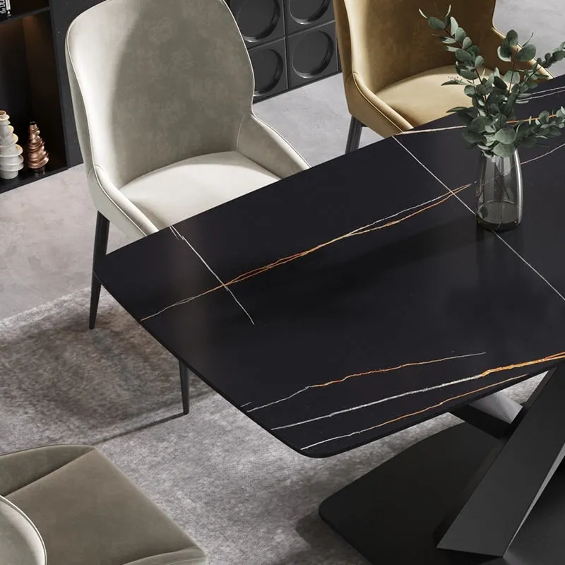 63-Inch Dining Table with Sintered Stone Tabletop and Metal Base