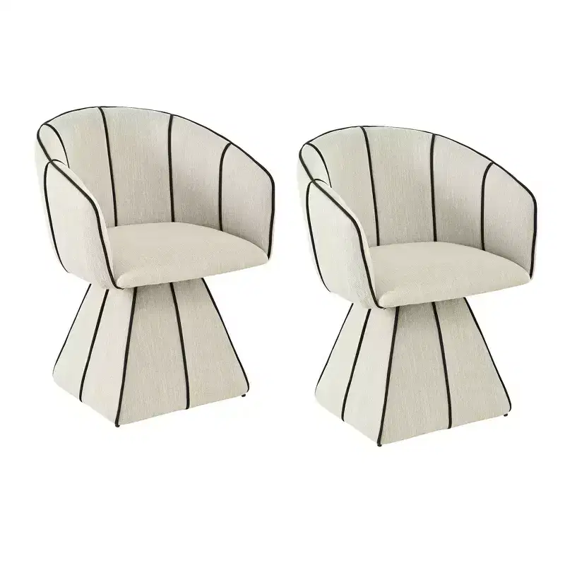 Christopher Knight Home Laleh Modern Metal and Wood Upholstered Swivel Dining Chairs with Barrel Backrest (Set of 2)