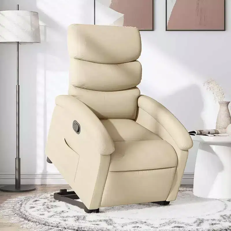 Cream Power Lift Stand Up Recliner Chair - Electric Lifting Aid, Manual Recline, Cushioned Fabric Armchair for Elderly, Sturdy Frame