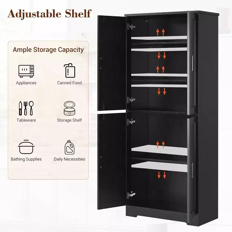 70in Tall Kitchen Pantry Cabinet, Freestanding Storage Cabinet with 4 Doors and Adjustable Shelves