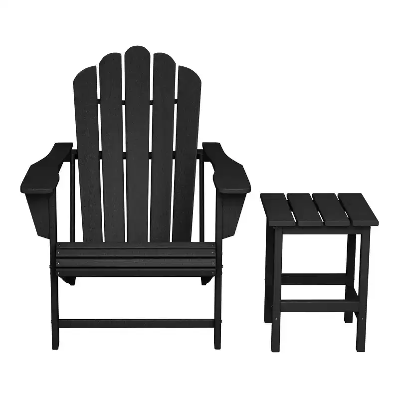 WestinTrends Highland Outdoor Patio HDPE Adirondack Chair With Cup Holder and Table Set