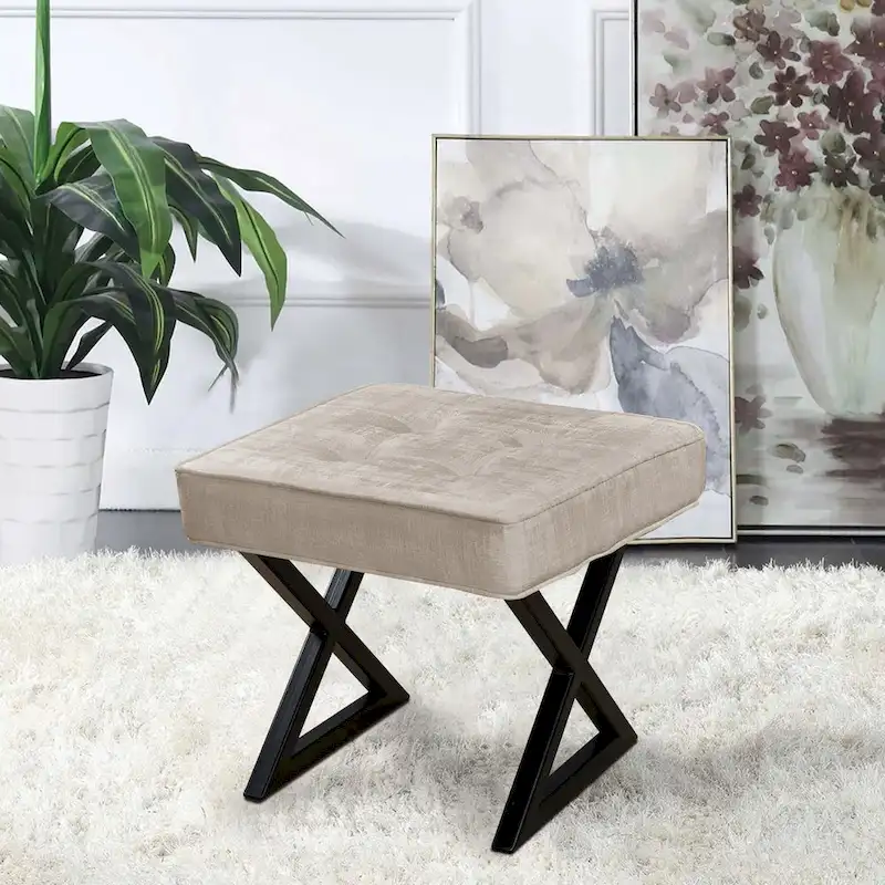 Textured Velvet Ottoman Vanity Stool 18X18X17