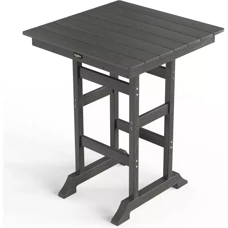 VINGLI Outdoor Bar Table, HDPE Square Patio Bar Height Table with Umbrella Hole All Weather Tall Bistro Table for Patio, Garden, Poolside
