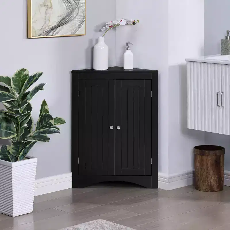 Okak Corner Cabinet, Freestanding Corner Cabinet with 2 Doors and 3 Shelves, Free Standing Cabinet for Kitchen, Living Room