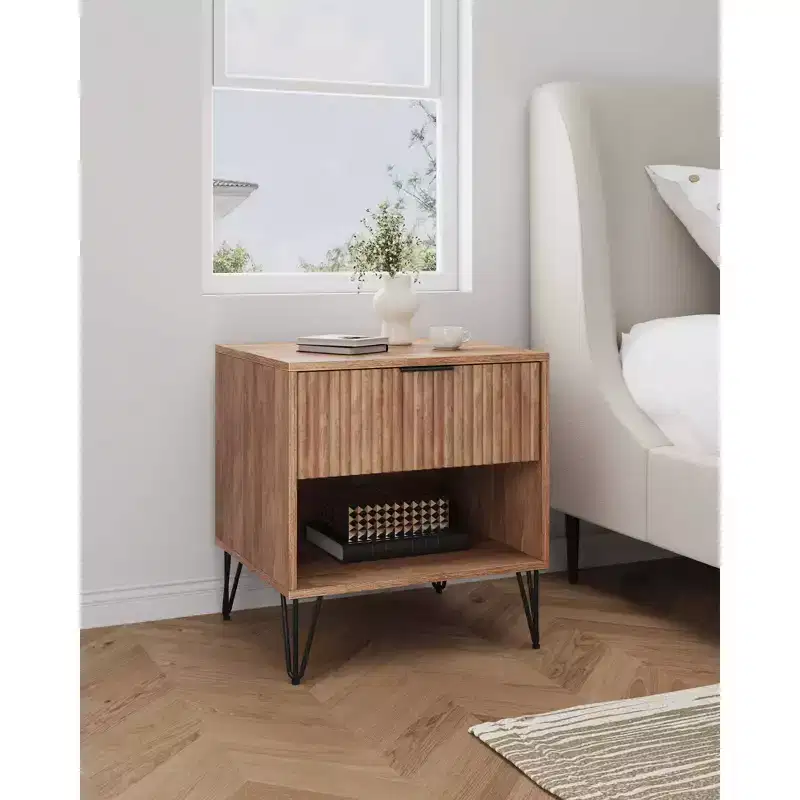 Manhattan Comfort Dumbo Nightstand with Drawer Golden Brown: Modern Design, MDF Frame, Metal Glides, Storage Shelf