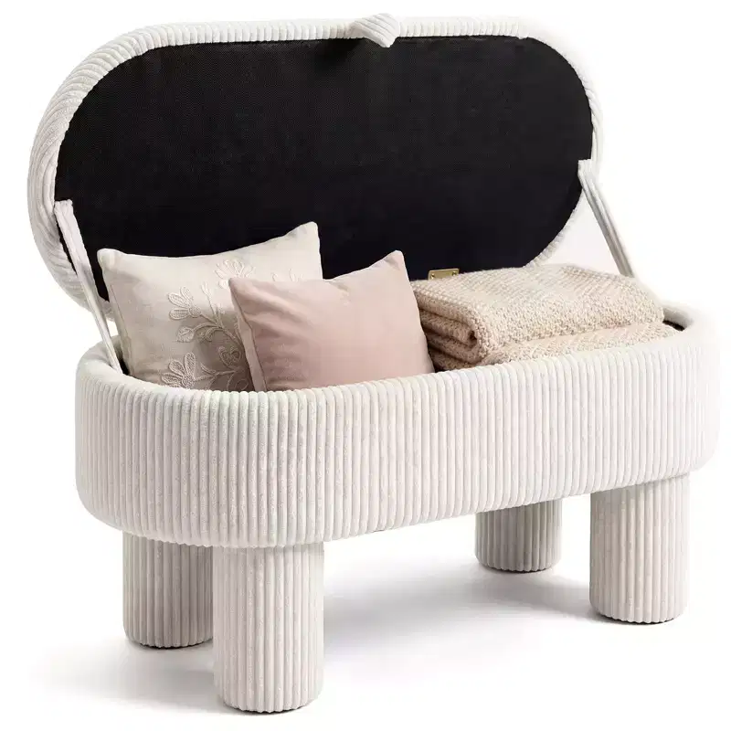 42-Inch Corduroy Storage Ottoman Bench with Hidden Compartment and Wood Legs