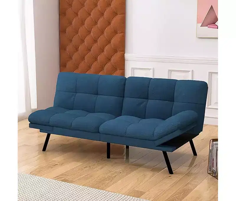 Convertible Futon Sofa Bed with Adjustable Backrest & Removable Armrests, Foldable Sleeper Loveseat for Small Space Living Room