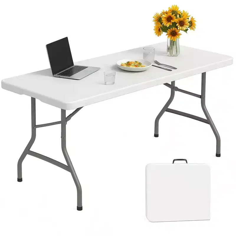 6 Foot Portable Folding Table with HDPE Tabletop and Steel Legs