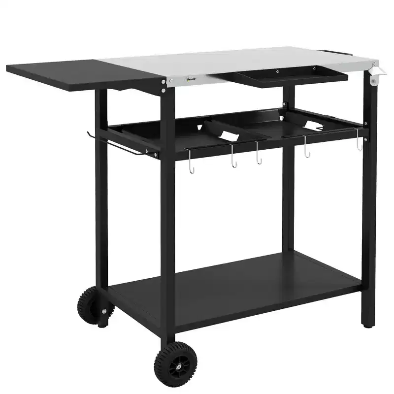 Outdoor Bar Serving Cart with Stainless Steel Top - Black, 48