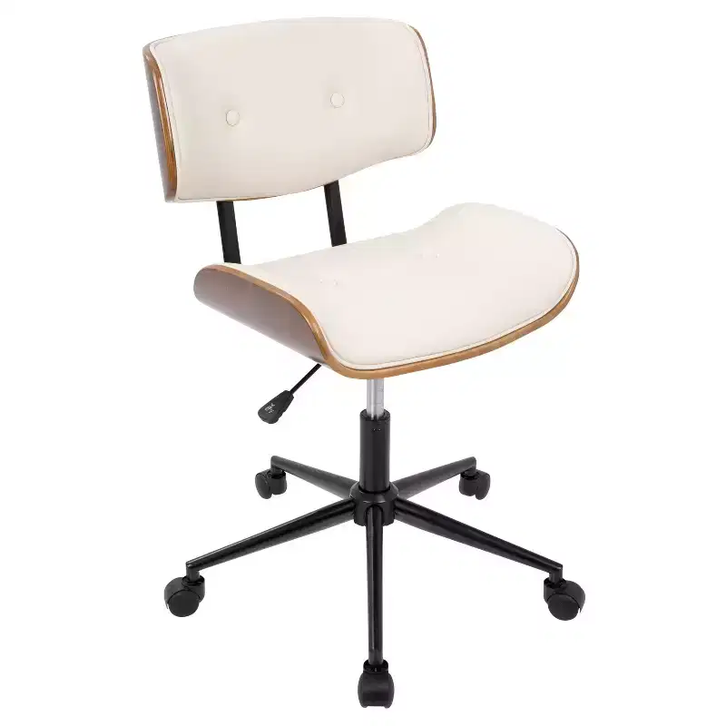Mid-Century Modern Swivel Office Chair, Tufted Faux Leather, Adjustable Height