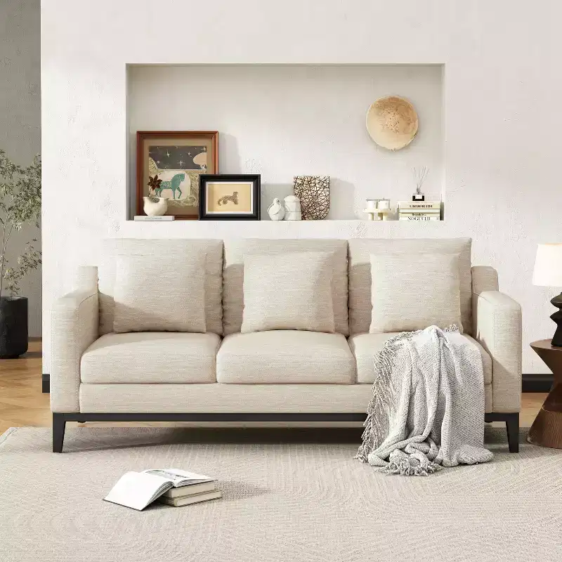 Christopher Knight Home Noxon Upholstered 3 Seater 80 W Sofa with Accent Pillow