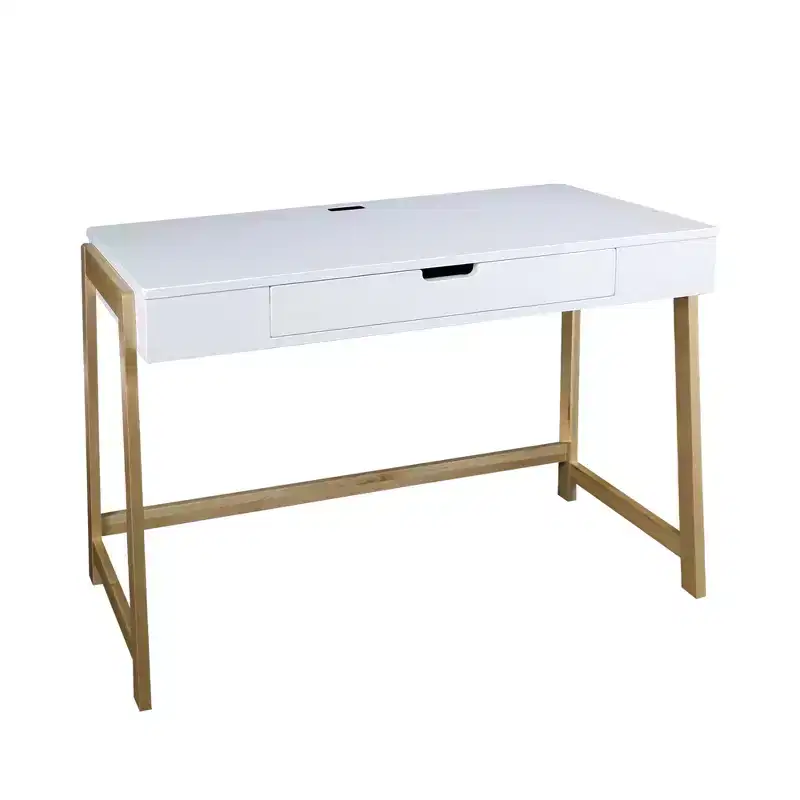 Smart Desk with USB Ports White/Natural -: Hardwood Construction, Easy Assembly