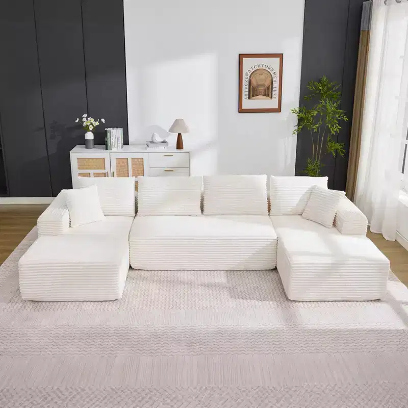 130'' U Shaped Cloud Couch Sectional Modern Modular Couch with 2 Chaise Lounge, 4-Seat Corduroy Deep Seat Sofa with Pillows for Living Room