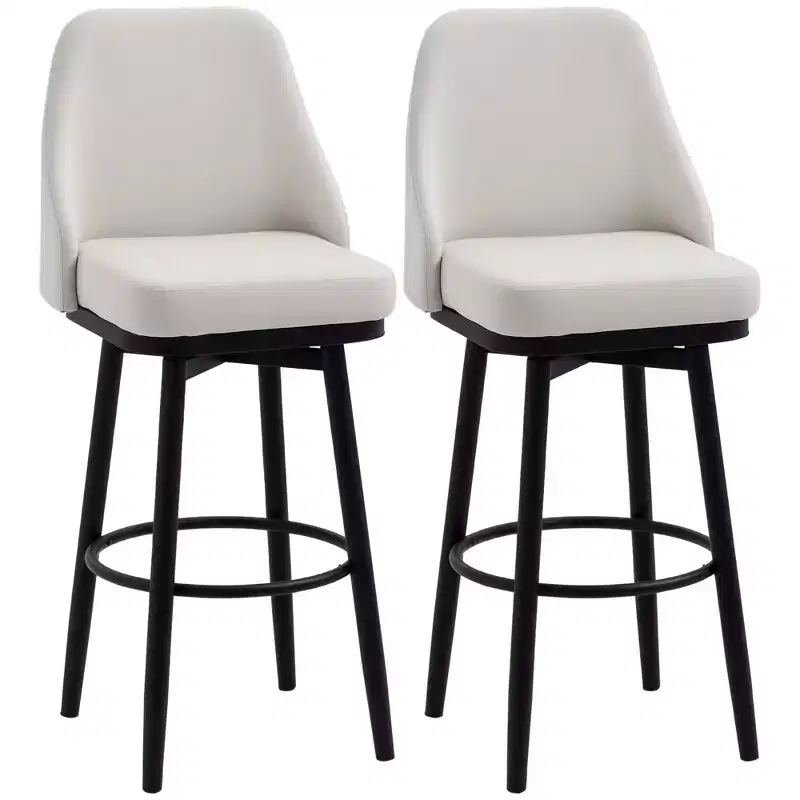 Bar Height Bar Stools Set of 2, Modern 360 Degree Swivel Kitchen Chairs with Steel Legs and Footrest, 29.5 Inch Seat Height Upholstered Barstools
